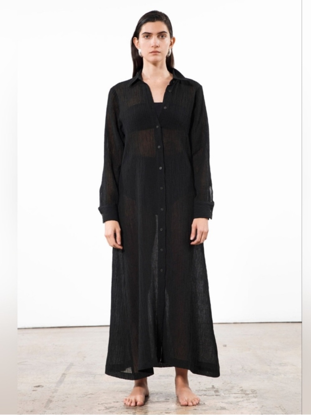 Mara Hoffman Sheer Black Maxi Shirt Dress Swim Coverup - Picture 9 of 11